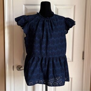 CROWN & IVY Eyelet Peplum Blouse